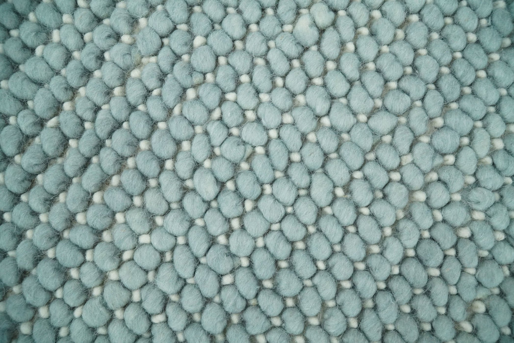 Felted Modern Solid Blue Handmade Chunky Wool  Area Rug