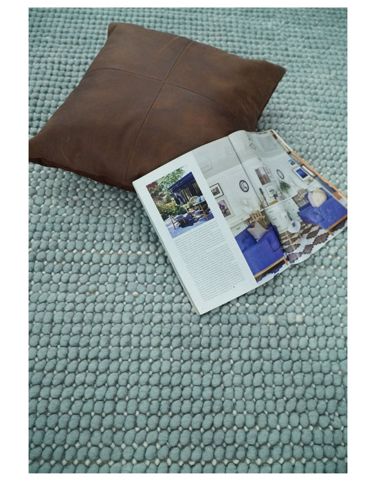 Felted Modern Solid Blue Handmade Chunky Wool  Area Rug