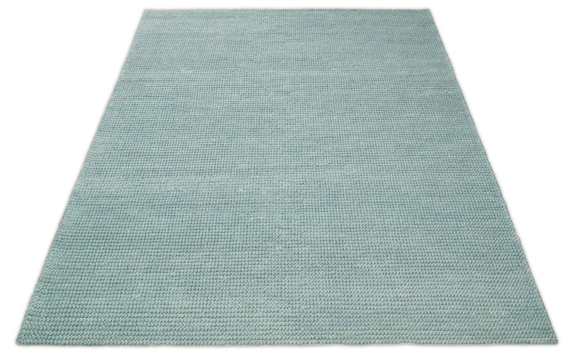 Felted Modern Solid Blue Handmade Chunky Wool  Area Rug