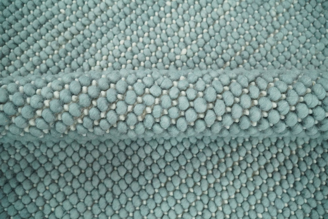 Felted Modern Solid Blue Handmade Chunky Wool  Area Rug