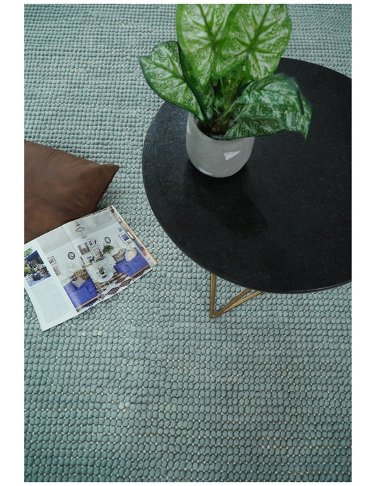 Felted Modern Solid Blue Handmade Chunky Wool  Area Rug