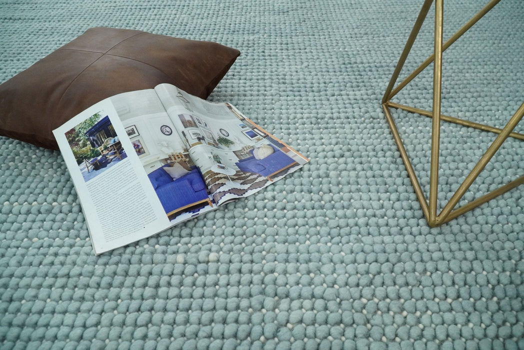 Felted Modern Solid Blue Handmade Chunky Wool  Area Rug