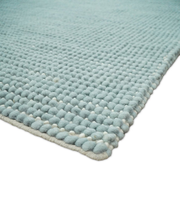 Felted Modern Solid Blue Handmade Chunky Wool  Area Rug