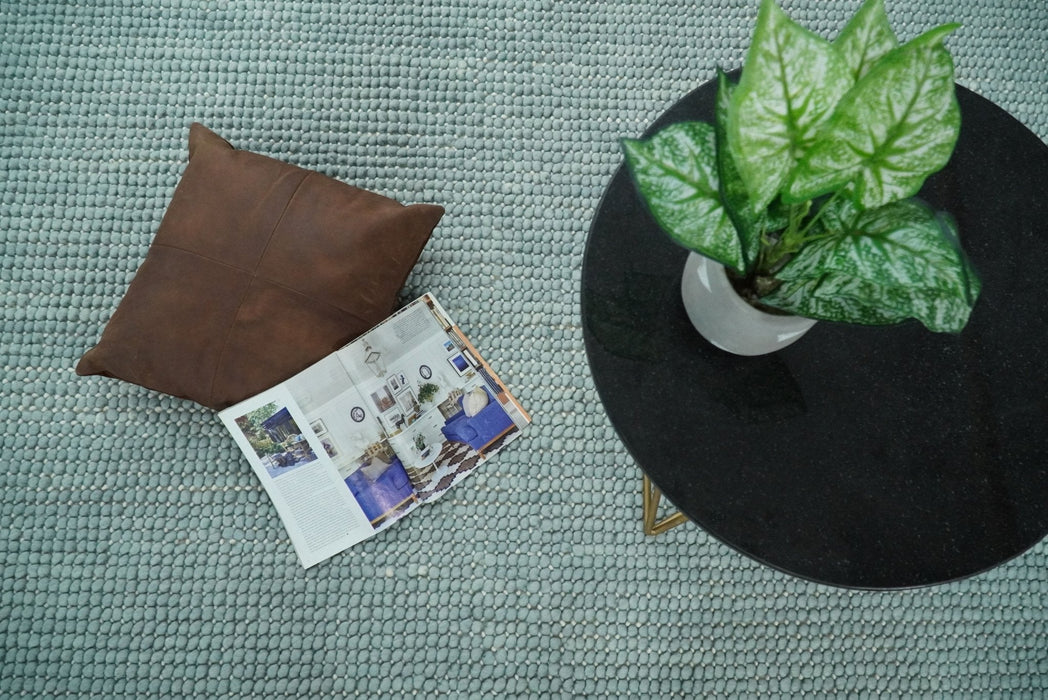 Felted Modern Solid Blue Handmade Chunky Wool  Area Rug