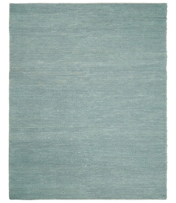 Felted Modern Solid Blue Handmade Chunky Wool  Area Rug