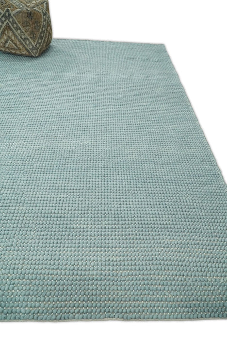 Felted Modern Solid Blue Handmade Chunky Wool  Area Rug