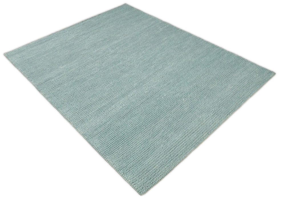 Felted Modern Solid Blue Handmade Chunky Wool  Area Rug
