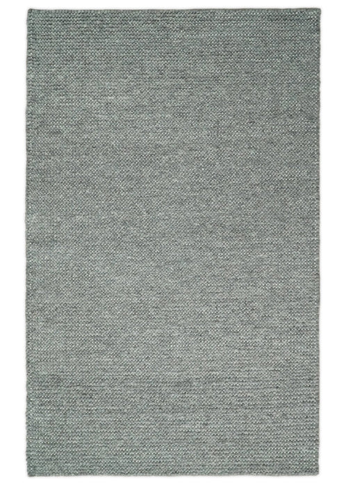 Solid Gray Chunky Handwoven Contemporary Wool Area Rug