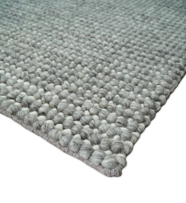 Solid Gray Chunky Handwoven Contemporary Wool Area Rug