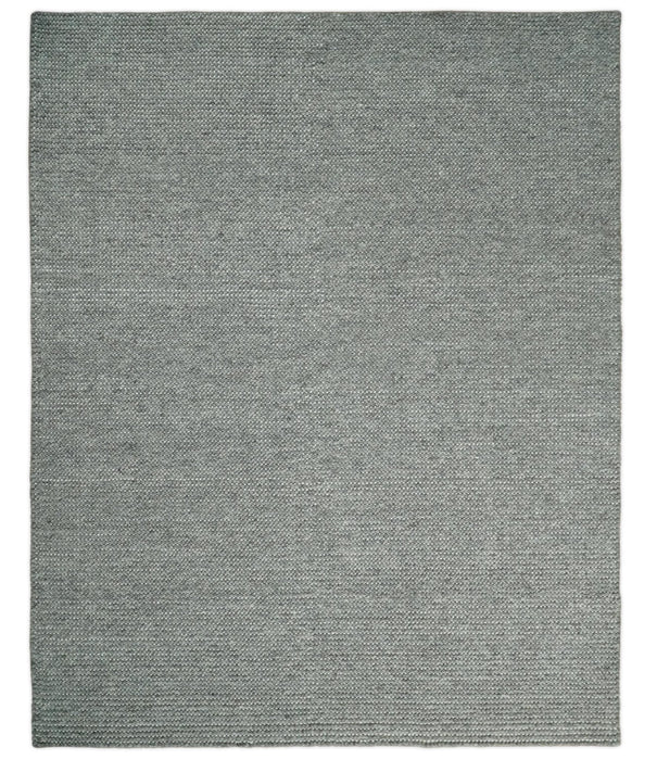 Solid Gray Chunky Handwoven Contemporary Wool Area Rug