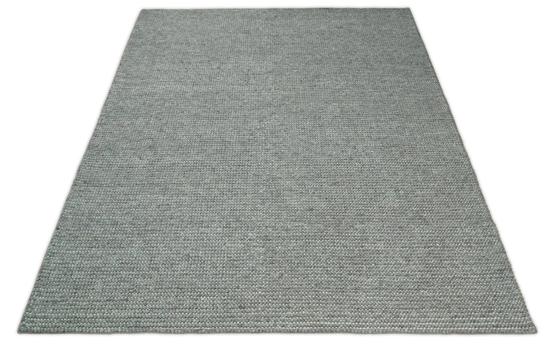 Solid Gray Chunky Handwoven Contemporary Wool Area Rug
