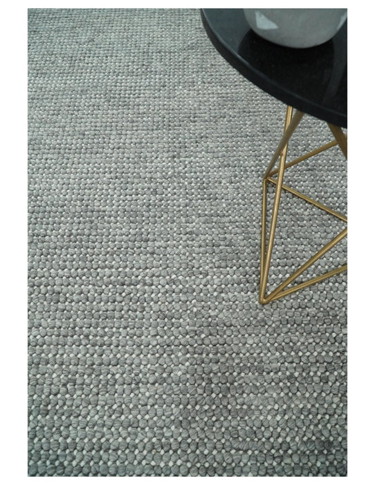 Solid Gray Chunky Handwoven Contemporary Wool Area Rug
