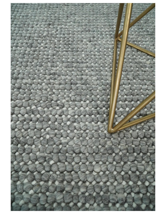 Solid Gray Chunky Handwoven Contemporary Wool Area Rug