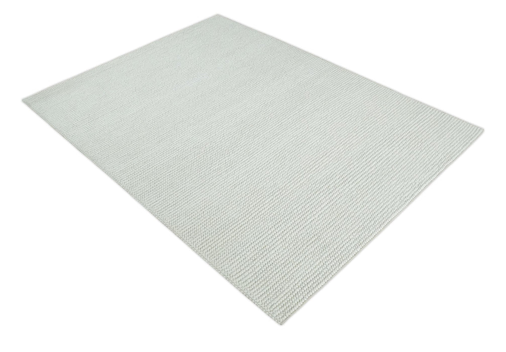 Solid Ivory Chunky Handwoven Contemporary Wool Area Rug