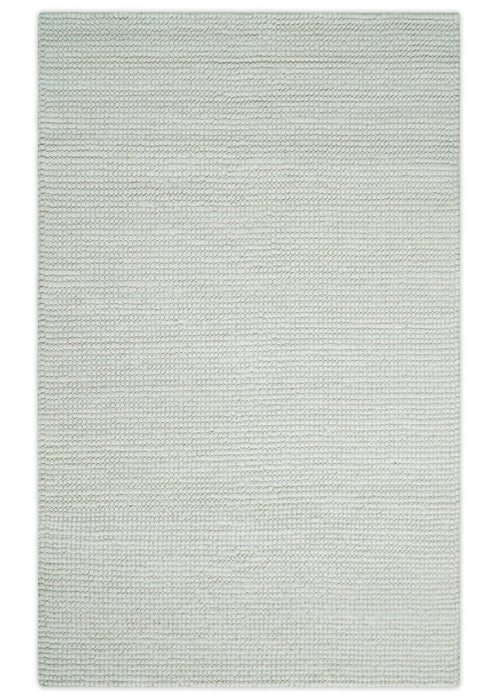 Contemporary Solid Design Ivory Handwoven Wool Area Rug