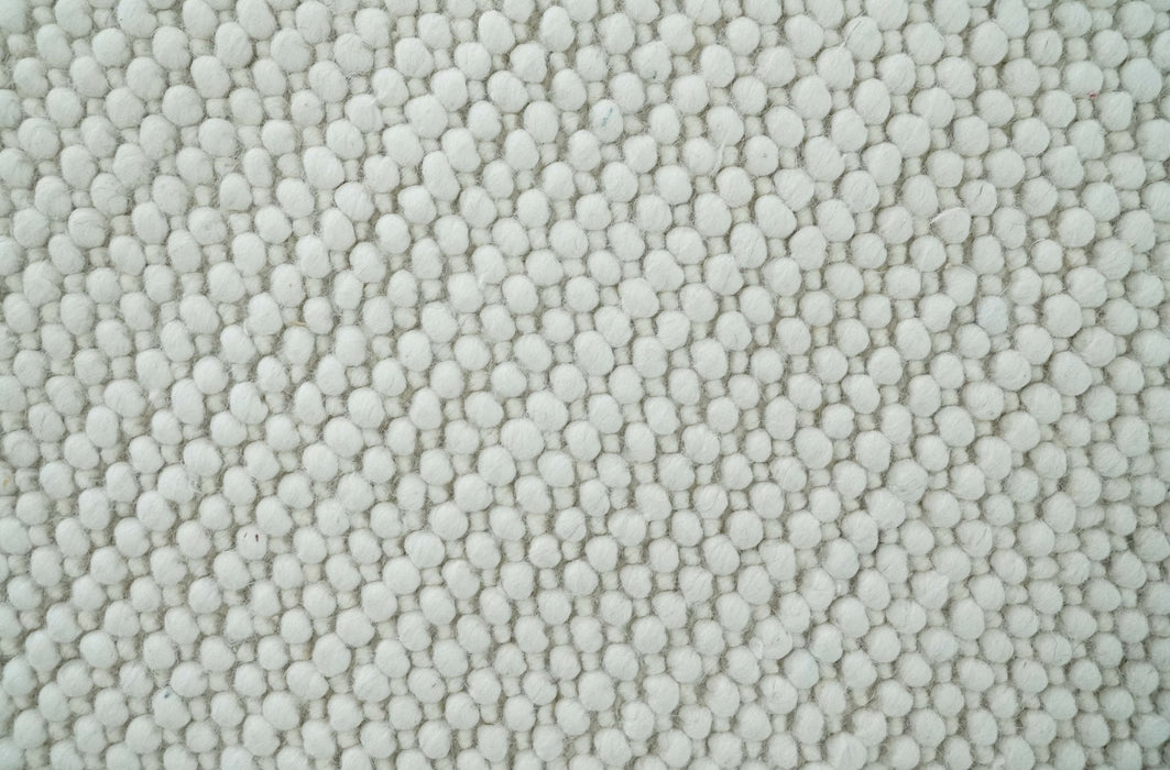 Contemporary Solid Design Ivory Handwoven Wool Area Rug