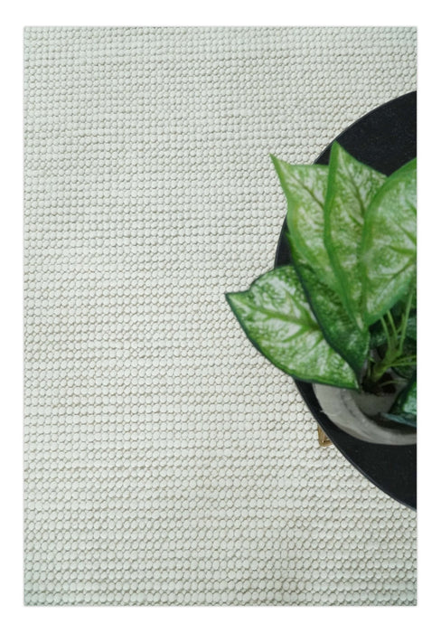 Solid Ivory Chunky Handwoven Contemporary Wool Area Rug