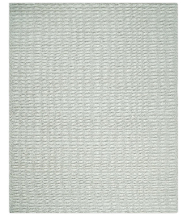 Contemporary Solid Design Ivory Handwoven Wool Area Rug