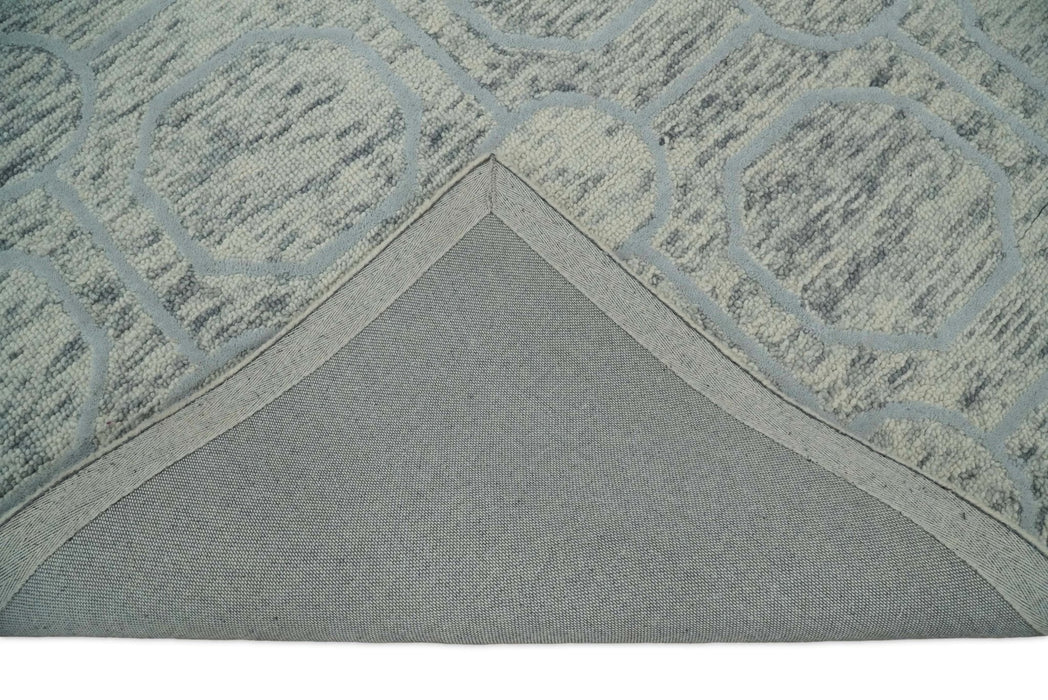 Beige and Silver Hand Hooked Modern Wool Area Rug