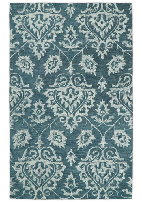 Contemporary Hand Tufted Blue and Ivory Wool Area Rug
