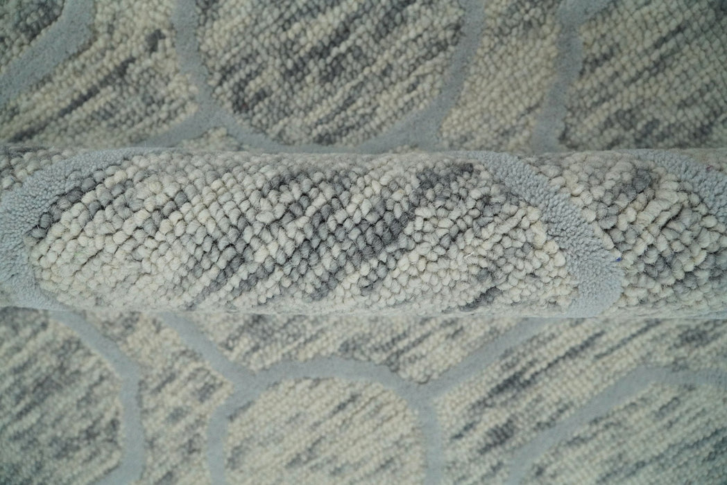 Beige and Silver Hand Hooked Modern Wool Area Rug