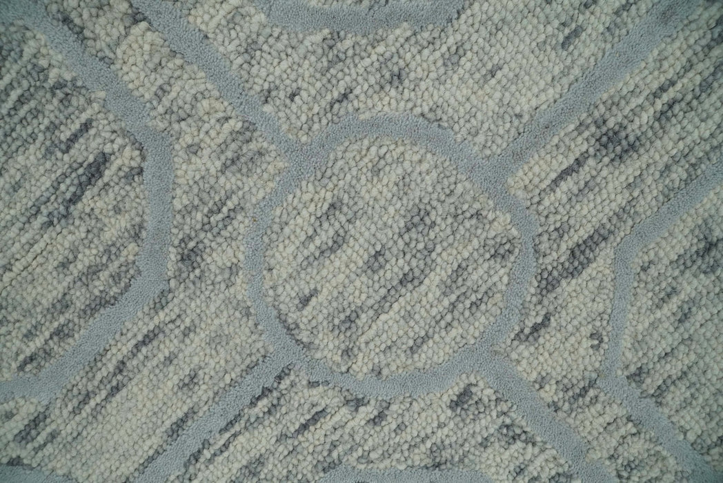 Beige and Silver Hand Hooked Modern Wool Area Rug