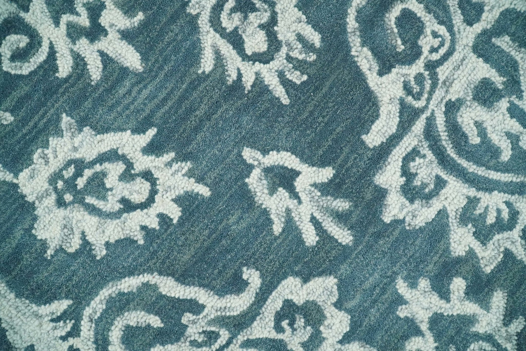 Contemporary Hand Tufted Blue and Ivory Wool Area Rug