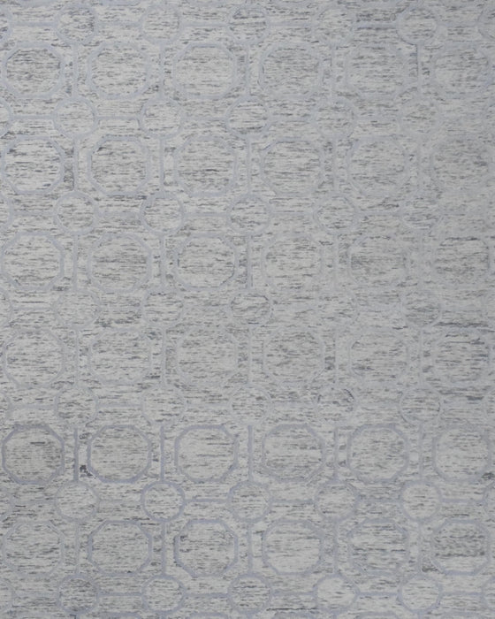 Beige and Silver Hand Hooked Modern Wool Area Rug