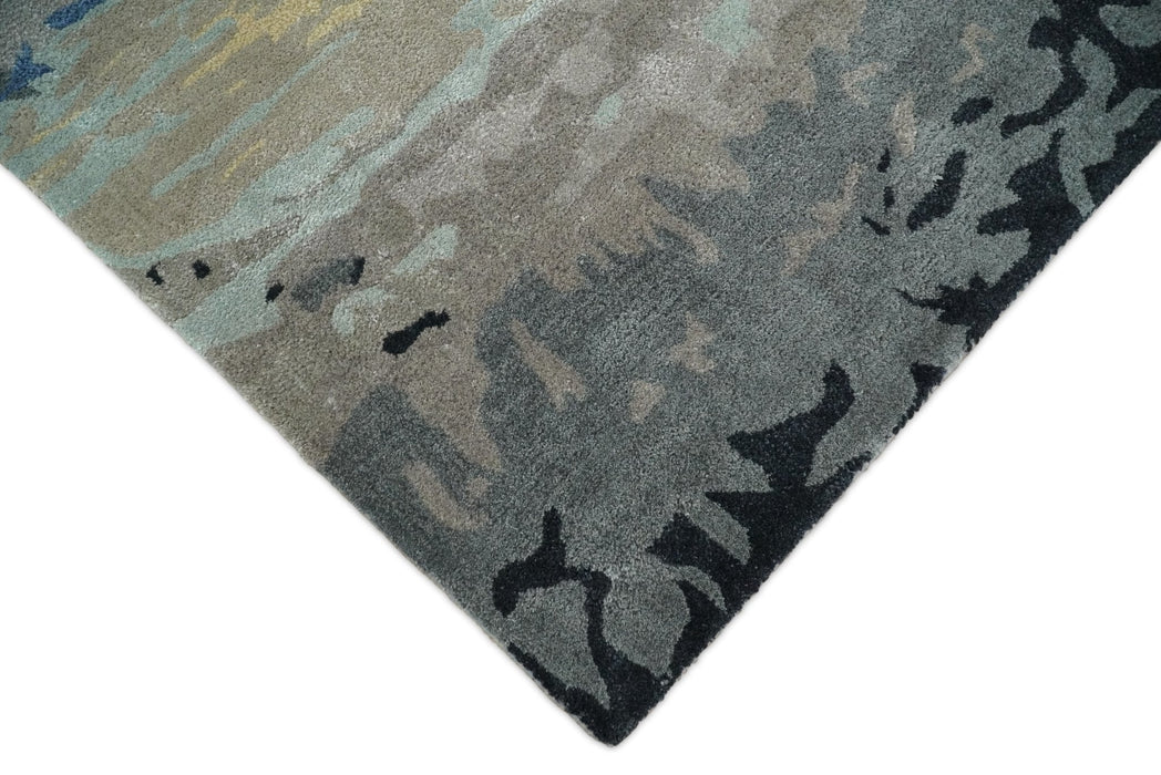 5x8 Blue and Gray Modern Abstract Hand Tufted Wool and Art Silk Area Rug