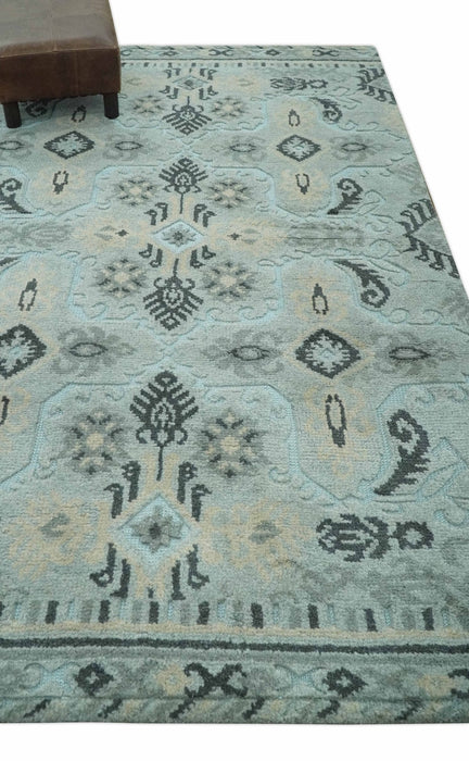 5x8 Blue, Silver and Charcoal Traditional Mamluk Design Hand Knotted wool Area Rug