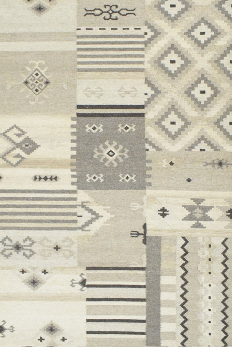 5x8 Dhurrie Rug, Beige Brown Tribal Pattern Wool Rug