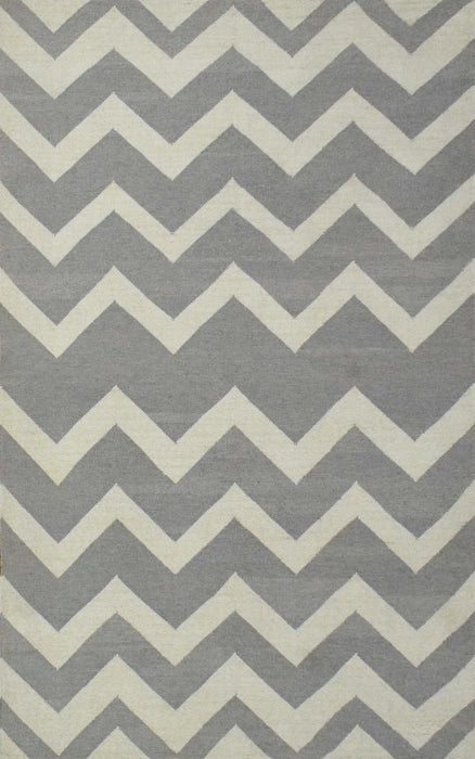 Modern Chevron Gray and Beige Dhurrie Wool Polyester 5x8 Rug