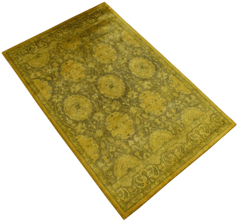 Traditional Floral Design Gold Hand Tufted Overdyed Wool Area Rug