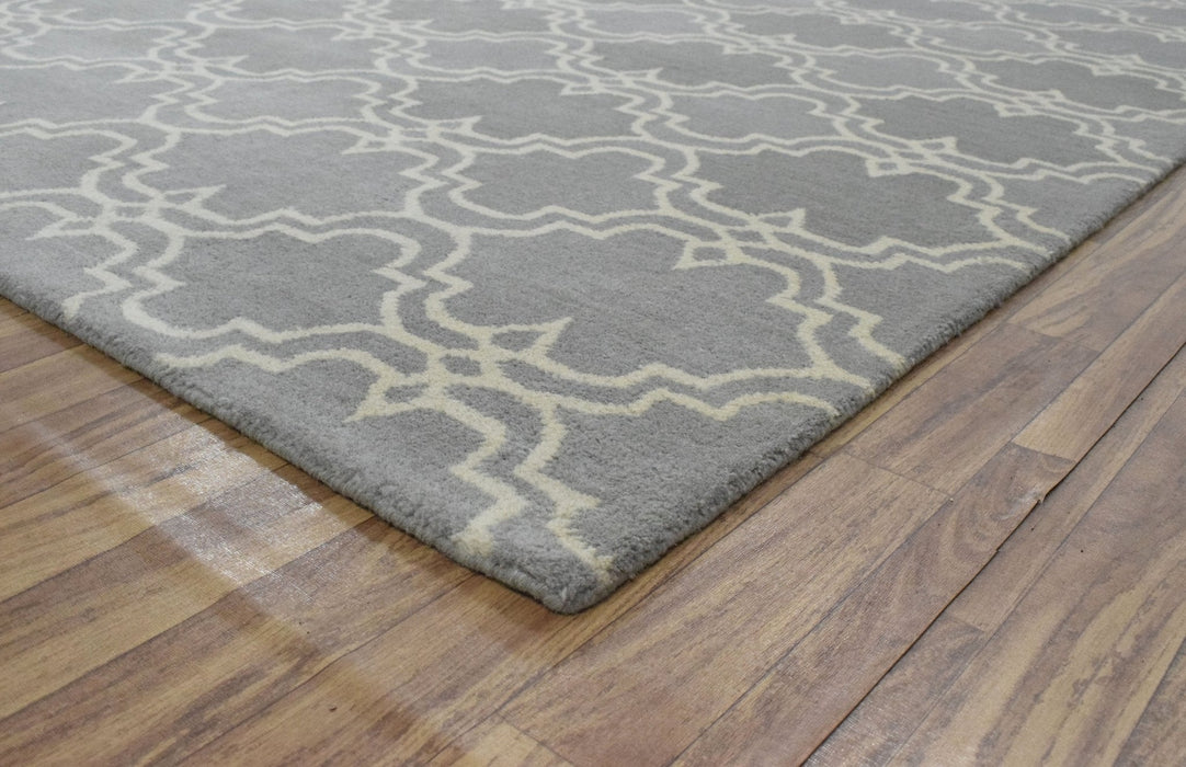 Modern Geometrical Gray and Beige Hand Tufted 5x8 Wool Area Rug