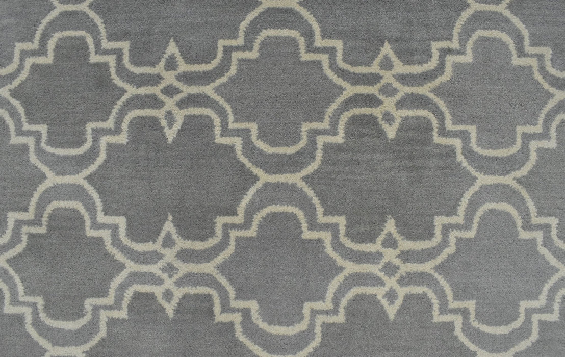Modern Geometrical Gray and Beige Hand Tufted 5x8 Wool Area Rug