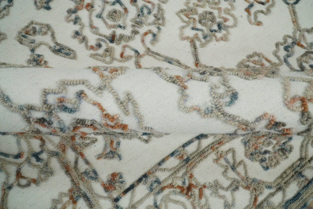 Modern Ivory And Blue Hand Tufted 5x8 Wool Textured Loop Area Rug