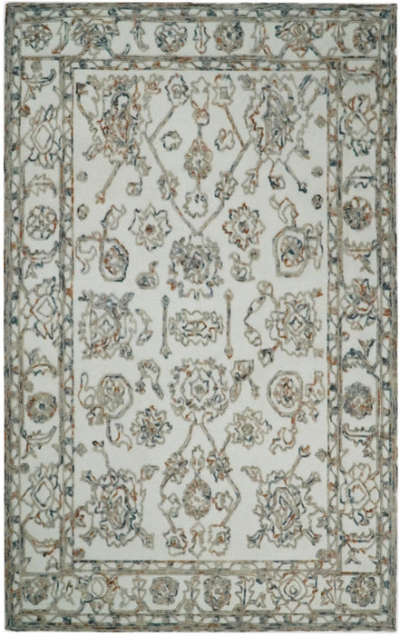 Modern Ivory And Blue Hand Tufted 5x8 Wool Textured Loop Area Rug