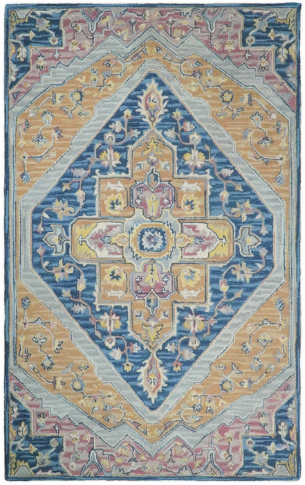 Kids, Nursery and Living Room Rug Hand Tufted Blue and Pink Wool Textured Loop Multi Size Area Rug