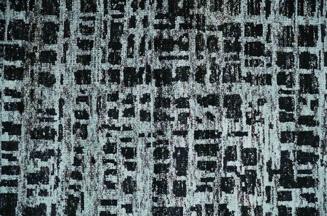 5x8 Hand Knotted Black and Silver Modern Abstract  Recycled Silk Area Rug