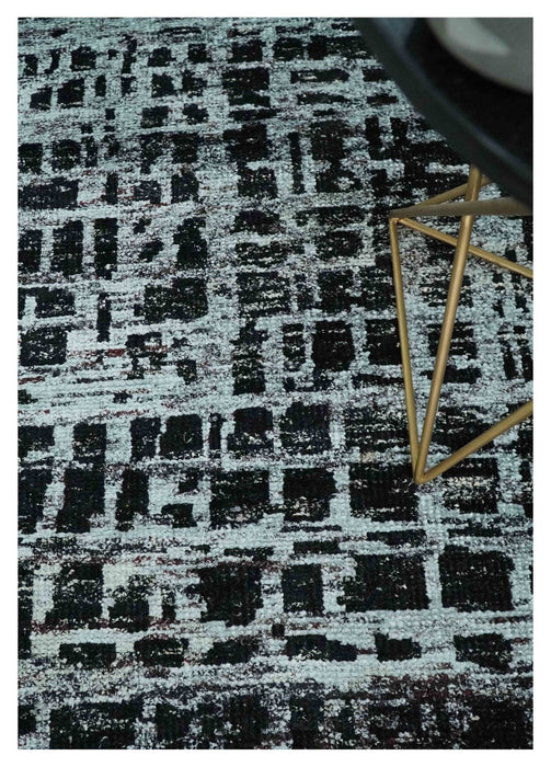5x8 Hand Knotted Black and Silver Modern Abstract  Recycled Silk Area Rug