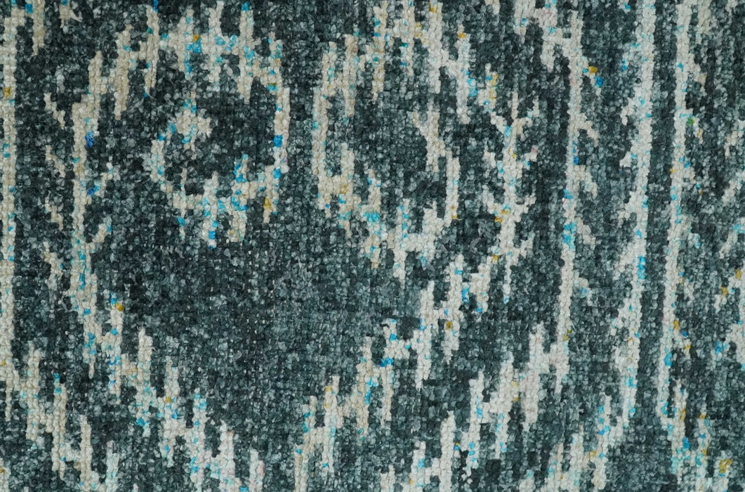 5x8 Hand Knotted Dark Gray and Ivory Modern Contemporary Southwestern Tribal Trellis Recycled Silk Area Rug | OP115