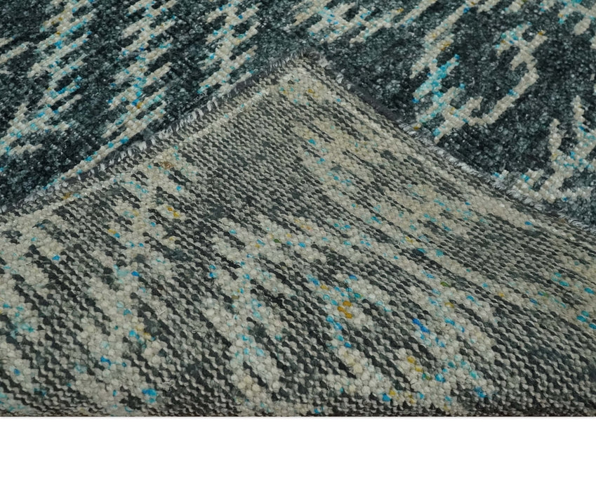 5x8 Hand Knotted Dark Gray and Ivory Modern Contemporary Southwestern Tribal Trellis Recycled Silk Area Rug | OP115