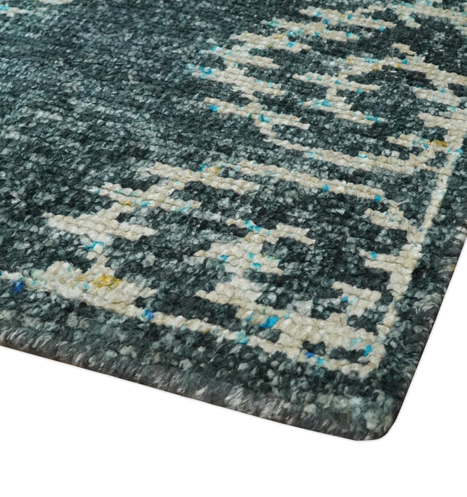 5x8 Hand Knotted Dark Gray and Ivory Modern Contemporary Southwestern Tribal Trellis Recycled Silk Area Rug | OP115