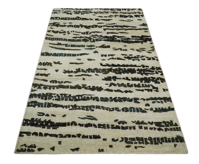 5x8 Hand Knotted Beige and Brown Modern Abstract  Recycled Silk Area Rug