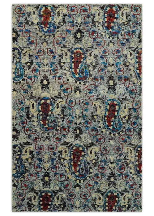 5x8 Hand Knotted Multicolor Antique Persian Style Contemporary Recycled Silk Area Rug | OP84