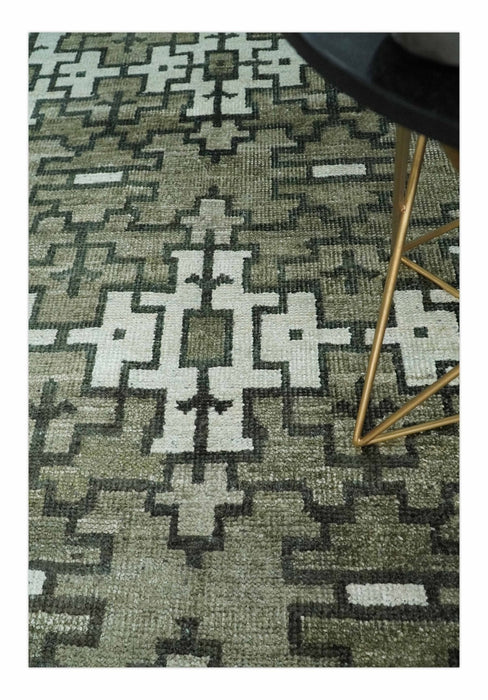 5x8 Hand Knotted Gray, Charcoal and Ivory Modern Contemporary Southwestern Tribal Trellis Recycled Silk Area Rug | OP124