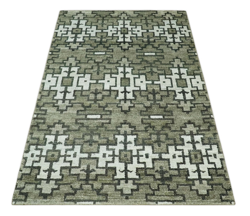 5x8 Hand Knotted Beige and Ivory Modern Contemporary Recycled Silk Area Rug