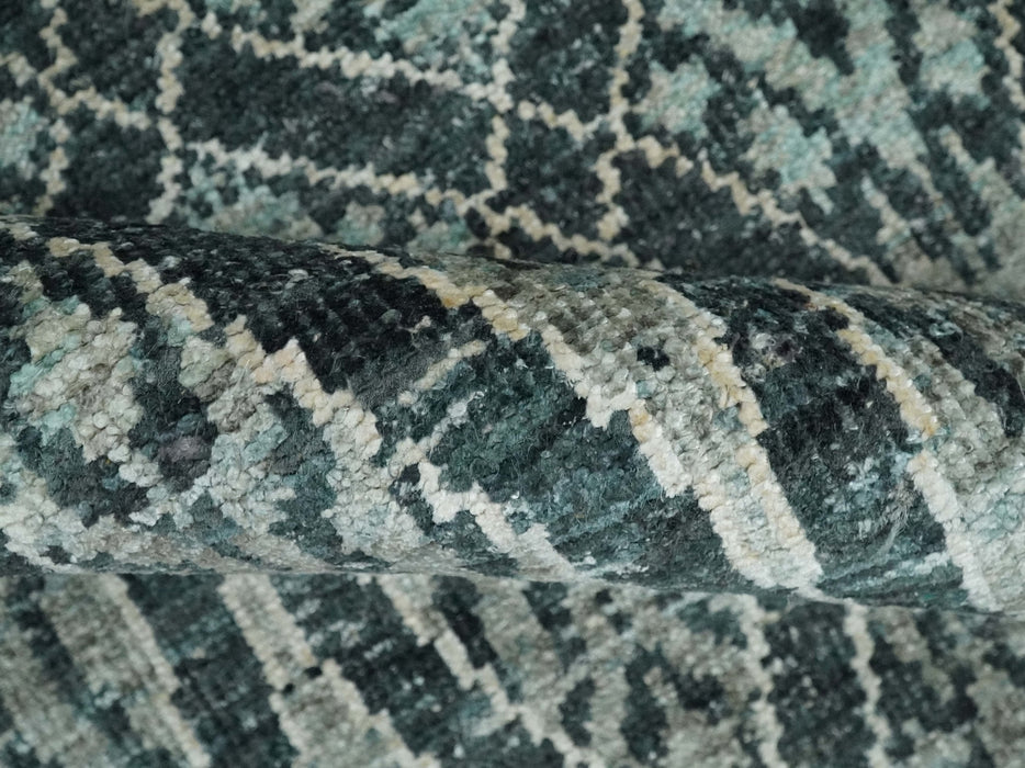 5x8 Hand Knotted Teal, Ivory and Blue Modern Style  Recycled Silk Area Rug