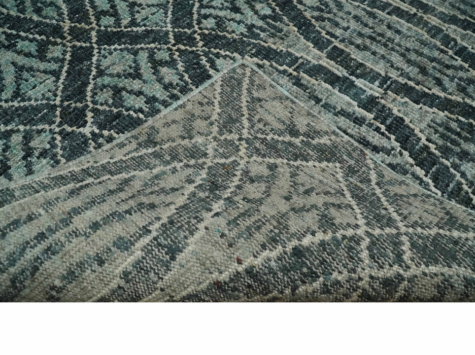 5x8 Hand Knotted Teal, Ivory and Blue Modern Style  Recycled Silk Area Rug