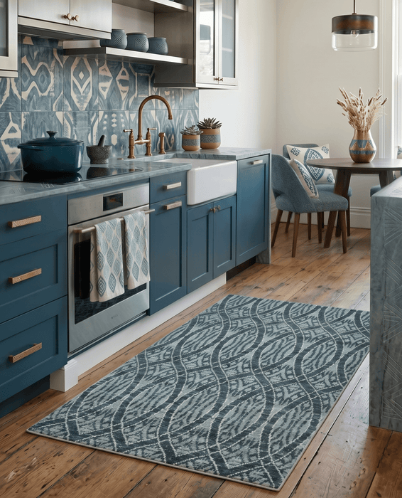 5x8 Hand Knotted Teal, Ivory and Blue Modern Style  Recycled Silk Area Rug